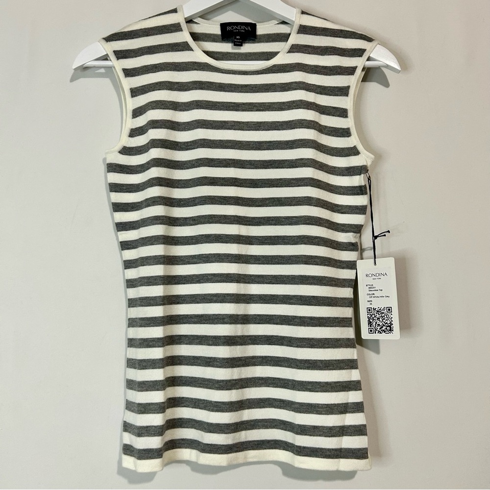 Rondina Women’s Sleeveless Striped Tank Top Grey Off White Size XS NWT